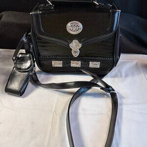 Black Patent Leather Saddle Style Handbag Purse - NEW